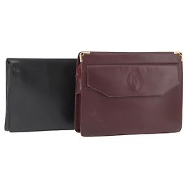 Borsa a tracolla CARTIER in pelle 2 pezzi Nero Bordeaux Auth 158537