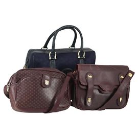 Céline Borsa a Spalla in Tela Macadam CELINE Pelle 3 Pezzi Rosso Blu Auth 160319