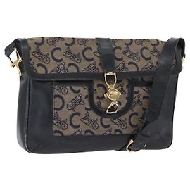 Céline Borsa a Spalla Celine C Sulky in Tela Blu Navy e Oro Auth 161128