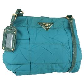 Borsa a Spalla PRADA in Nylon Blu Turchese Oro Auth 161283