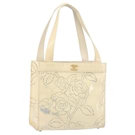 CHANEL Borsa a Spalla Camelia Pelle Verniciata Avorio Oro CC Auth 161438