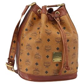 Borsa a Spalla MCM Logogram Vicetos PVC Marrone Oro Auth 162987
