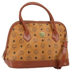 Borsa MCM Vicetos Logogram in pelle PVC 2 in 1 marrone oro Auth gh1460