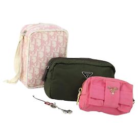 Christian Dior Pochette PRADA in Nylon PVC 4 Set Rosa Khaki Auth ti3613