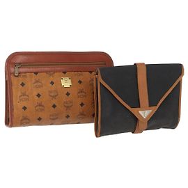 SAINT LAURENT MCM Vicetos Clutch Bag in Pelle PVC 2 Set Marrone Nero Auth 158545