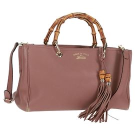 Borsa a mano in pelle GUCCI Bamboo 2 in 1 Rosa Oro 323660 Auth 159357