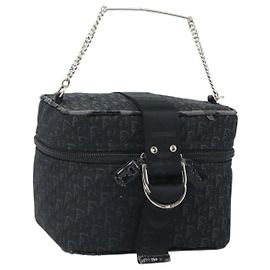 Pochette Vanity in Tela Trotter Christian Dior Nero Argento Auth hk3266