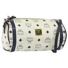 Bolso de Hombro MCM Vicetos Logogram de Cuero PVC Blanco y Oro Auth 161404