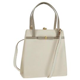 Borsa a mano Vala in pelle 2 in 1 bianca e oro Auth 160802 di Salvatore Ferragamo