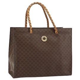 Céline Borsa a mano in tela Macadam CELINE in pelle PVC marrone oro Auth 161051