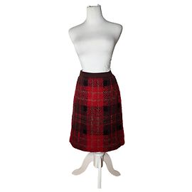 Vintage Yves Saint Laurent Karierte Rock Rot Schwarz