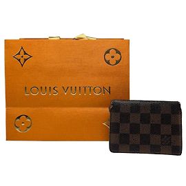 Vintage Louis Vuitton Leather Damier Monogram Card Holder Brown