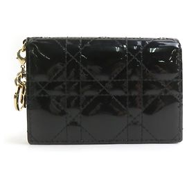 Estuche para tarjetas de visita de cuero negro brillante Christian Dior
