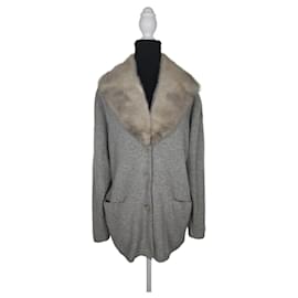 Grau Cashmere-Weste mit Pelzkragen - Brunello Cucinelli