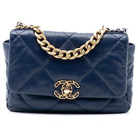 Chanel Azul Médio Couro de Cordeiro 19 Flap