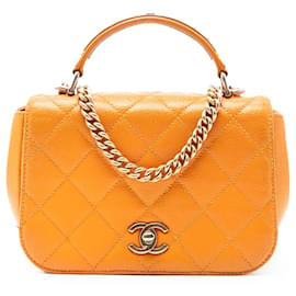 Chanel Arancione Mini Caviar Trapuntato Borsa A Flap