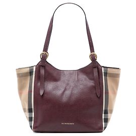 Borsa Tote Canterbury Burberry Red Small Derby in vitello e tela House Check