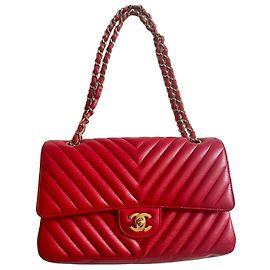Chanel Timeless Classic Tasche Mittelgroß Rot Leder 25cm