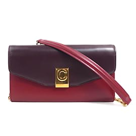 Céline Portafoglio lungo a catena per donne Celine in pelle bordeaux e rossa