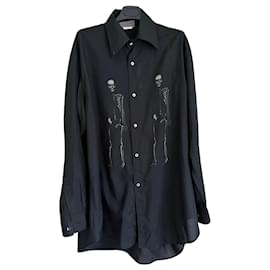 Yohji Yamamoto Hemd Schwarz mit Skelettdruck