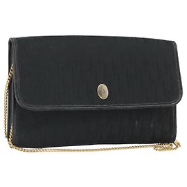 Borsa a spalla in tela Trotter Christian Dior nera e oro Auth 160947