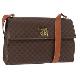 Céline CELINE Macadam Canvas Schultertasche aus PVC-Leder Braun Gold Auth 161521