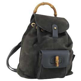 GUCCI Rucksack aus Wildleder Navy Gold 003 1705 0030 Auth 158464