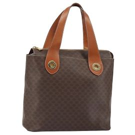Céline Borsa a mano in tela Macadam CELINE in pelle PVC marrone oro Auth 161274