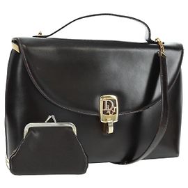Borsa a mano Christian Dior in pelle di vitello 2 in 1 nera e oro Auth 160831