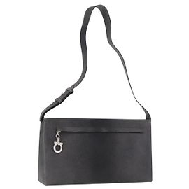 Bolso de Hombro Gancini de Cuero Gris Plateado Salvatore Ferragamo Auth hk3307