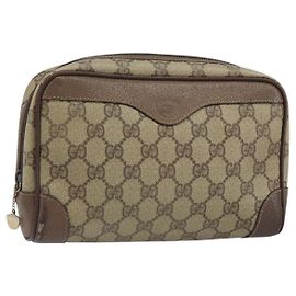 GUCCI GG Supreme Clutch Bag PVC Beige Auth hk3292