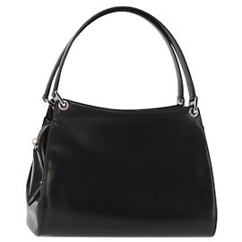 BALLY Bolso de mano de cuero negro plateado Auth 161058