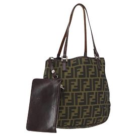 Sac à main en toile Zucca FENDI marron noir Auth 161357