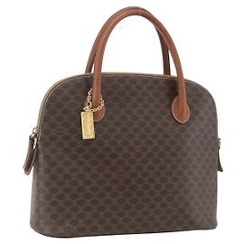 Céline Borsa a mano in tela Macadam CELINE in pelle PVC marrone e oro Auth 162250