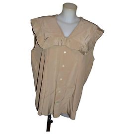Top de seda Mulberry Beige Dorado Talla 40