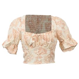 Crop top a maniche puff Delevan di Reformation in lino pesca