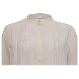 Blusa in seta avorio con bordo ricamato Chloé a maniche lunghe