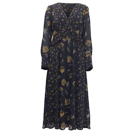 Vestido midi de manga larga con estampado floral Ba&Sh Finaya en poliéster azul marino