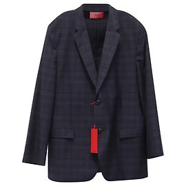 Hugo Boss Karierte Anzugjacke aus marineblauer Wolle