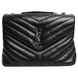 Schwarze Loulou Schultertasche aus gestepptem Leder - Saint Laurent