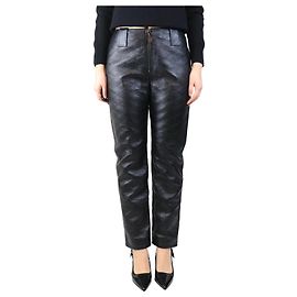 Louis Vuitton Pantalones de cuero negro acolchados - talla UK 12