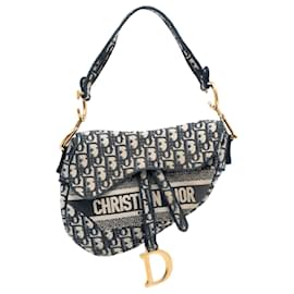 Borsa a Sella in Tela Ricamata Dior Blue Oblique
