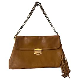 Borsa a spalla Prada in pelle color cammello con frange
