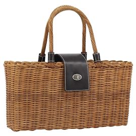 BURBERRY Blue Label Handtasche Rattan Beige Silber Auth 161754