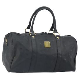Borsa Boston Mini Vicetos Logogram MCM in PVC Nero Oro Auth am10417