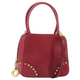 Céline Bolso de mano CELINE Circle de cuero 2 en 1 rojo dorado Auth 161046