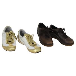 Zapatillas FENDI LOUIS VUITTON de cuero 2 piezas Blanco Marrón Auth ti3631