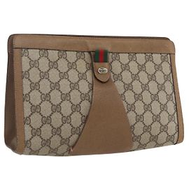 GUCCI GG Supreme Web Sherry Line Clutch Bag PVC Beige 89 01 033 Auth 162952