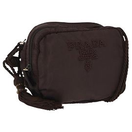 PRADA Schultertasche Nylon Braun Gold Auth gh1558