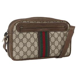 Borsa a Spalla Gucci GG Supreme Web Sherry Line PVC Beige Auth 161685